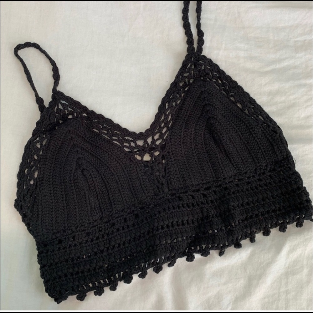 Black crochet bralette/ top lined w/button closure
